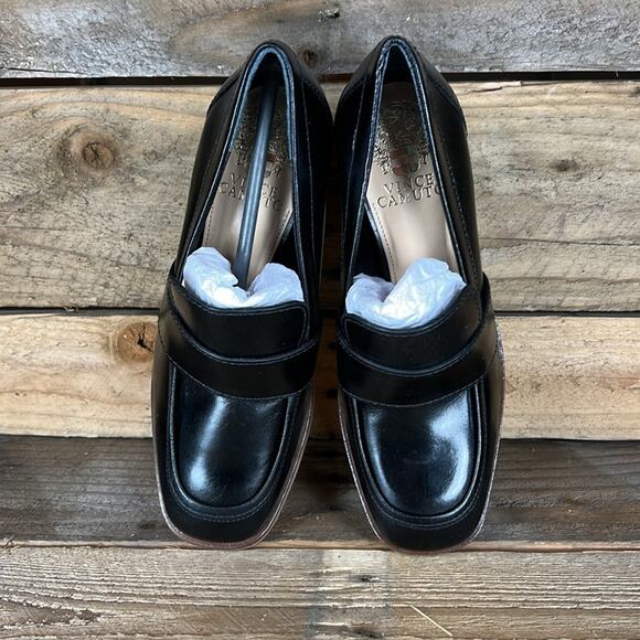 Vince Camuto Black Platform Loafers with Brown Heel - Picture 5 of 8